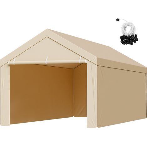 Toile Rechange Carport, 6 x 3 m, Bâche Toit Abri Voiture, Couverture Tente Garage Portable, Résistante UV Imperméable, avec Parois Latérales, Cordons Élastiques à Billes, Beige, Cadre Non Inclus (1/5)