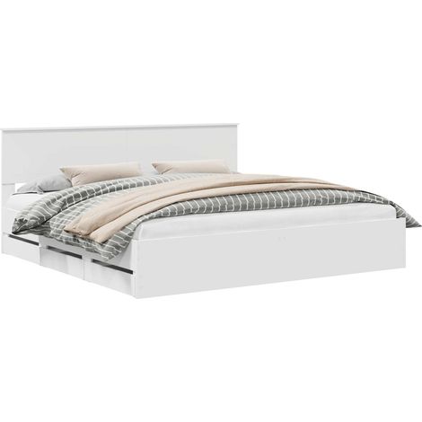 Maison Exclusive - Cadre de lit avec tiroir Blanc 200 x 200 cm Bois Ingénierie (1/5)
