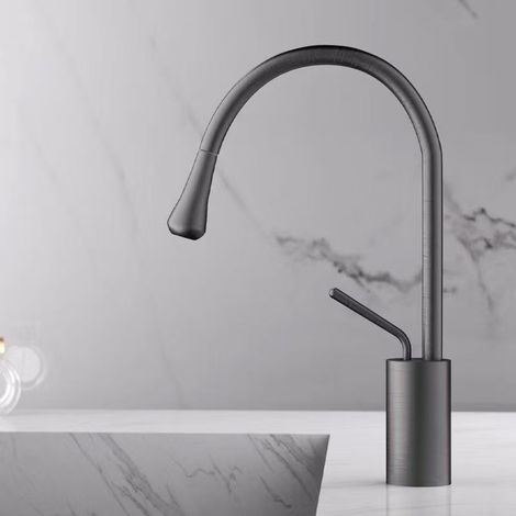 Cross-border European style water dropper faucet, bathroom rotating countertop faucet, toilet hot and cold basin faucet, best-selling item - gunmetal gray [low-profile]