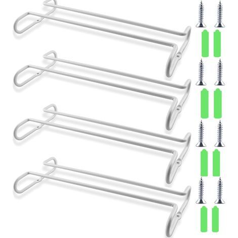 Paquet de 4 Supports à Verres à Vin, Support de Verres Sous étagère d'armoire, Rangement avec Support de Verres à Pied, Support de Verre à Vin pour Armoire de Cuisine, Bar, Blanche (1/4)