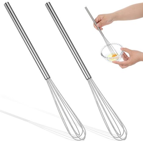 2 Mini-Schneebesen aus Edelstahl, 26 cm, silber, perfekt zum Schlagen von Teig, Eiweiß und Sahne.