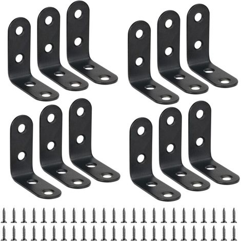 Lot de 12 équerres d'angle noires de 40 mm x 40 mm, en L, à 90 degrés, en acier inoxydable, pour étagères et meubles en bois (1/4)