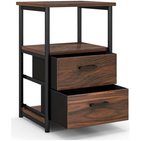 Industrial Nightstand Bedside End Table with 2 Fabric Drawers Storage Shelf (1/5)