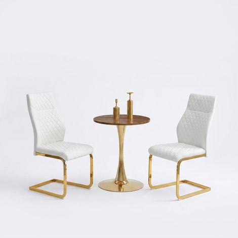 Ensemble table ronde noire avec 2 chaises, plateau effet bois et verre trempé, diamètre 100 cm pour salle à manger ou salon (1/5)