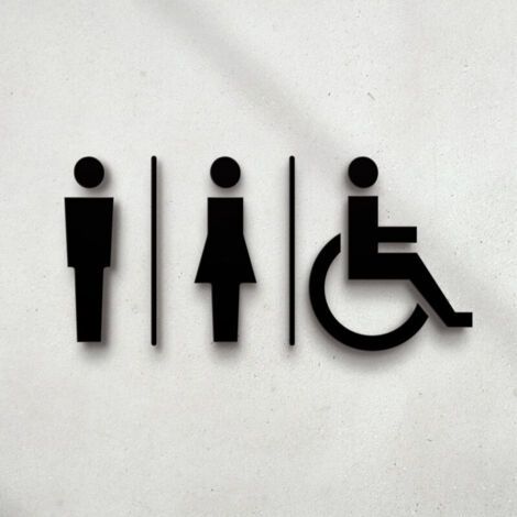 Csparkv – Plaque signalétique toilettes en relief noir 14x22.5cm – Acrylique haute qualité – Design moderne pour hommes, femmes et handicapés – Autocollants faciles à poser (1/3)