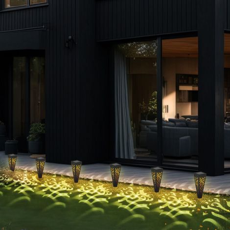 Steckleuchte Solarleuchten für den Garten rund Erdspieß schwarz, gold LED Solar Gartenleuchten, Kunststoff, 1x LED warmweiß, LxBxH 7x7x33 cm, 6er Set