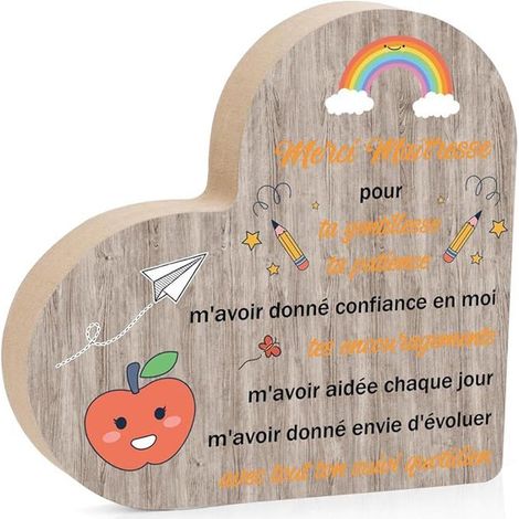 Cadeau Maitresse Noel de l& 39enseignant, Décoration Planche en Bois en Forme de Coeur Balancier Merci de M& 39av OBJET DECORATIF (1/5)
