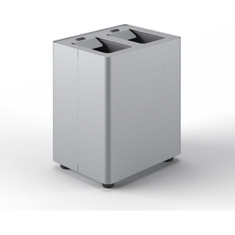 Pattumiera a 2 Scomparti Totale 16 L 33x25,5x39 cm con Contenitori Interni in Acciaio Verniciato Grigio