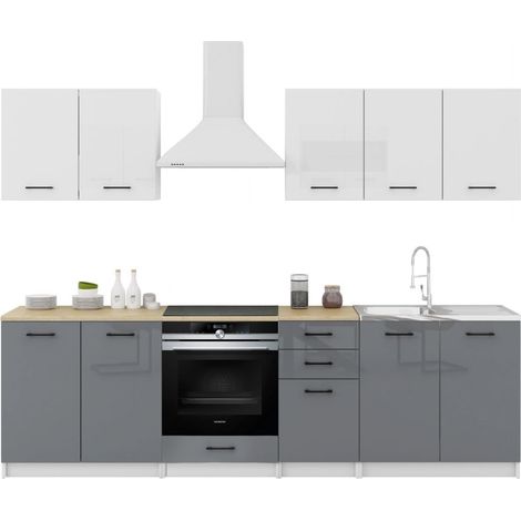 Cuisine Sanclar 7 éléments - haut blanc bas gris laqué - 2m60 four encastrable (1/3)