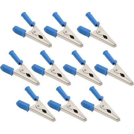 10 Stück Krokodilklemmen J.60047, 20 mm Öffnung, Messing, Batterieprüfklemme für elektrische Prüfungen, Blau