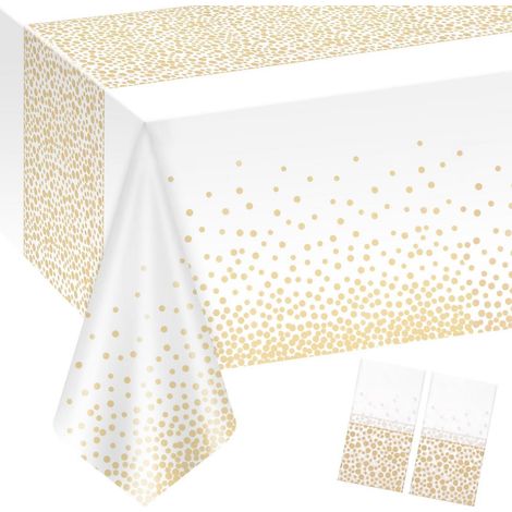 2er-Set Party Tischdecke Gold Punkte 137x274cm wasserdicht für Geburtstag Hochzeit