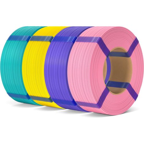 Filament PLA Basic Refill 1,75 mm Rose/Violet/Jaune/Vert Turquoise 4KG, Filament PLA 3D Sans Bobine Précision Dimensionnelle ±0,02 mm, Recharge Écologique pour Bobine Réutilisable