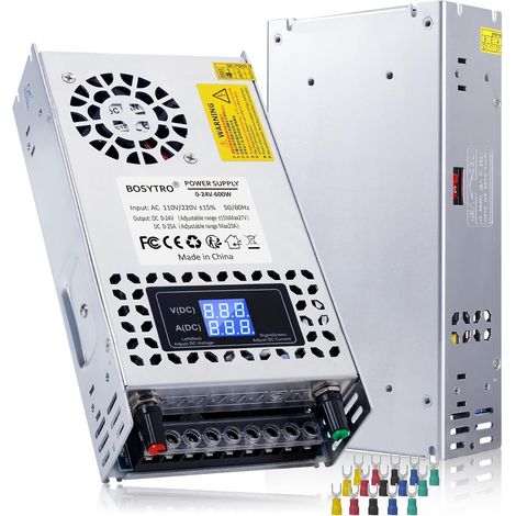 Transformateur d'alimentation À Découpage Réglable AC110/220V (SMPS) DC 0-24V 0-25A 600W Alimentation à découpage régulée avec Affichage Numérique pour les moteurs de contrôle de vitesse DC (1/5)