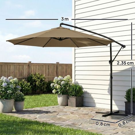 Parasol déporté rond 3m kaki, inclinable UPF50+ housse protection polyester (1/5)