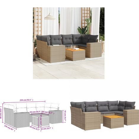 7-tlg. Garten-Sofagarnitur mit Kissen Beige Poly Rattan - Gartenmöbel - Esszimmergarnituren - Lounge Möbel - Outdoor Furniture - Rattan Möbel - Home & Living (1/3)