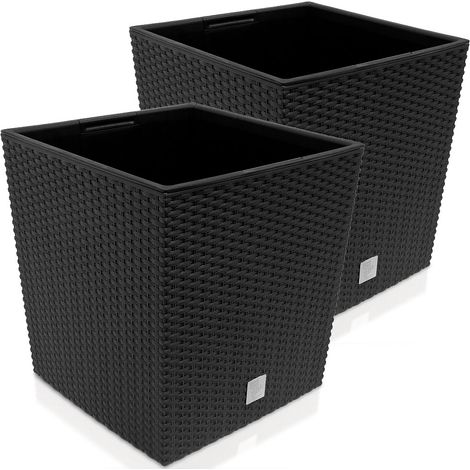 DEUBA® Maceta Rato para plantas flores de Poliratán 35L 64L maceta interior con asas balcón jardín interior exterior 2x - 35 Ltr. - antracita (1/5)
