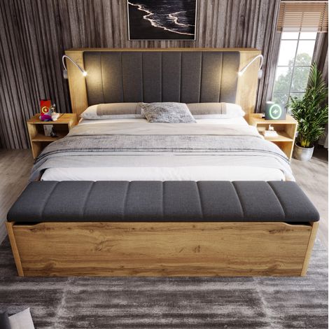 Bett Doppelbett mit Stauraum 180x200 Holz Eiche OKMYHOME (1/5)