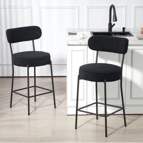 Set di 2 sgabelli da bar neri con seduta imbottita, poggiapiedi, poliestere, OKWISH (1/5)