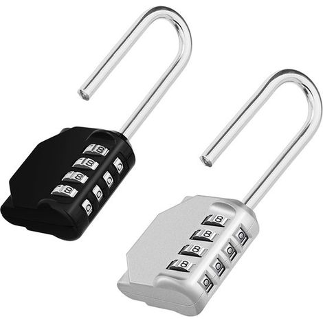 Cadenas à combinaison - Lot de deux - Crochet long - Alliage de zinc - Antivol pour bagages - Combinaison numérique - 4,3 x 2 x 10,6 cm - Noir et argent (1/5)