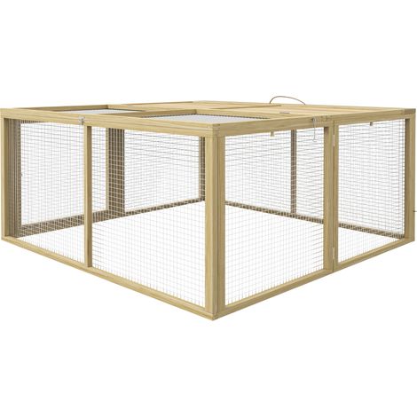 Cage 120 x 120 x 57 cm pour petits animaux sapin ChiMi clapier toit articulé, naturel, bois (1/5)