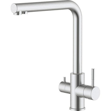 Rubinetto monocomando da cucina con becco alto, osmosi, inox spazzolato, 3 vie