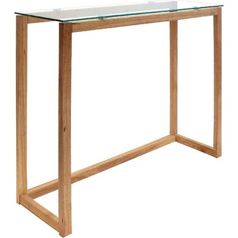 The Home Deco Factory – Console rectangulaire en verre et bois marron – Structure géométrique moderne – Pour décoration intérieure – Dimensions optimales