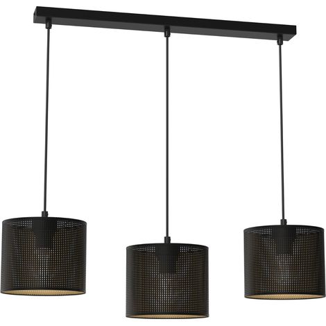 Suspension loft noire/or métal 3 abat-jours E27 Luminex