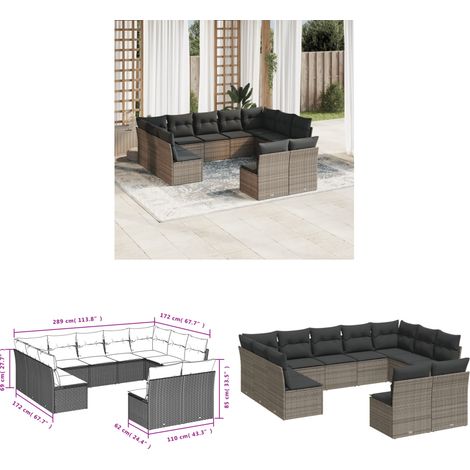 Salon de jardin 11 pcs avec coussins gris résine tressée - Salon De Jardin - Canapé Extérieur - Meuble De Jardin - Ensemble Salon De Jardin - Mobilier De Jardin - Home & Living (1/3)