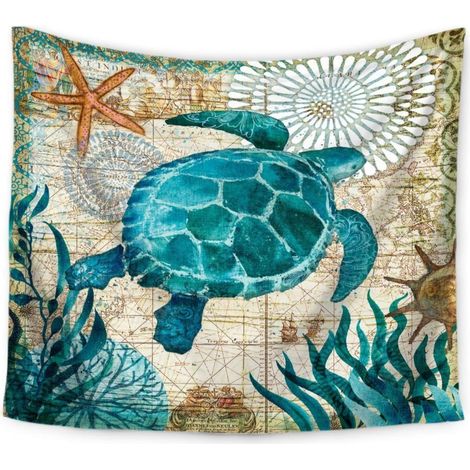 Tapestry Tortue De Mer - Décoration Murale Bohème Avec Motif Marin Et Mandala - Tissu Pour Mur Ou Table - 150 X 200 Cm (1/5)