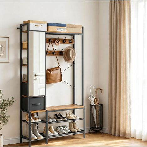 Mobile ingresso con specchio, ganci e scarpiera 100 x 30 x 180 cm HAVRYA (1/5)