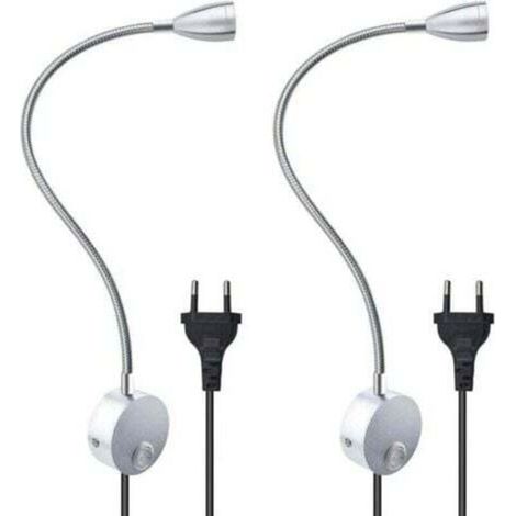 Flexible 3W Wandleselampe mit europäischem Stecker und Schalter, Wandleuchten zum Lesen, für Bücher, Nachttisch, Schlafzimmer (2 Stück, warmes Licht)