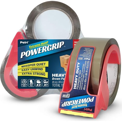 Brown Packaging Tape with Dispenser, 3 Rolls 60 m