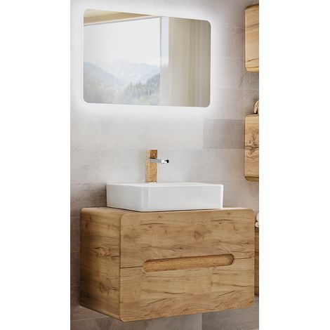 Waschplatz Set mit Waschtisch und Spiegel LUTON-56-CRAFT in Wotan Eiche Nb., B/H/T ca. 80/200/46 cm (1/5)