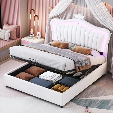 letto contenitore 140x200 con LED bianco PU OKMYHOME (1/5)