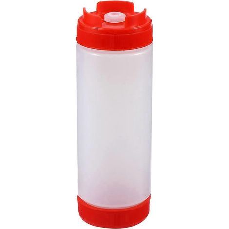 Kunststoff-Saucenflaschen, flexible Doppeldüsenflaschen, Ketchup-Spender – 6,5 x 6,5 x 20,5 cm – Rot (1/3)