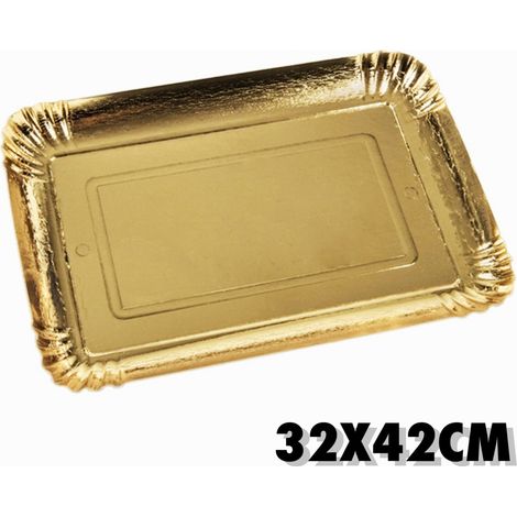 TrAdE Shop Traesio - Set 5 Pz. Vassoi Porta Sotto Torta 32x42cm Oro Rettangolare Piatto Dolci Cartone -