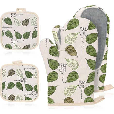 CCYKXA Set of 4 - Green oven mitts and pot holders - Oven gloves and pan liners - Heat resistant - Non-slip silicone - For cooking and baking (1/5)