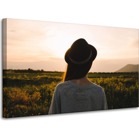Stampa su tela "Natura, donna con cappello" 100x60