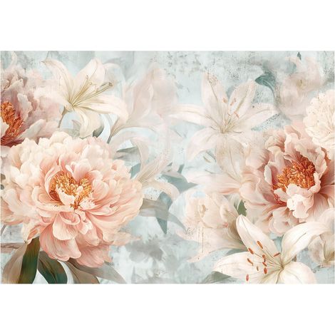 Papier peint mural fleurs boho pivoines intissé grand format design intérieur salon chambre pas cher 150x105 cm (1/5)