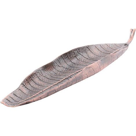 Blattförmiger Räuchergefäß aus Metalllegierung, Räucherstäbchenhalter aus Metall, Ascheauffangschale (Rotbronze) – 26 x 5,4 cm (1/3)