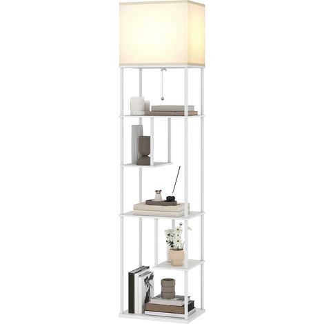 Lampadaire avec étagères, température de couleur réglable 3000K-6500K, télécommande, ampoule E27, blanc (1/5)