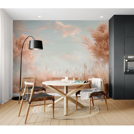 Papier peint Nature – prairie pastel brumeuse - 150 x 250 cm (1/2)