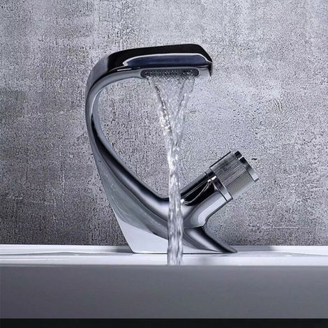 Robinet lavabo mitigeur mono cascade laiton chromé – Cartouche céramique – Hauteur bec 16 cm – Économie 30% eau – Ideko – Parfait pour coin lavabo, salle d'eau ou buanderie