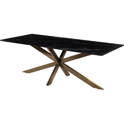 Tavolo da pranzo in marmo nero - gambe incrociate in ferro colore ottone antico 200x100 BARCELONA 402