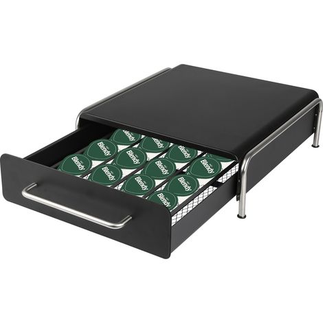 Kaffee Ständer,Kapselschublade Kaffeekapsel Box Kapselspender Schubladenbox zur Aufbewahrung von Kaffeekapseln, Teebeuteln Kapselständer für 36 Kaffeepads 30.5 x 31.5 x 10cm Schwarz (1/5)