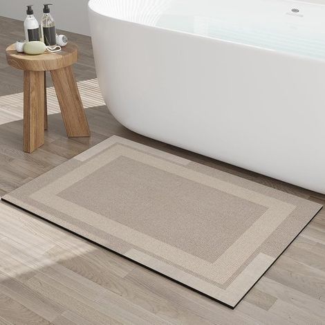 Tapis de bain absorbant ultra-fin beige 40 x 60 cm, à séchage rapide et avec envers en caoutchouc (1/5)