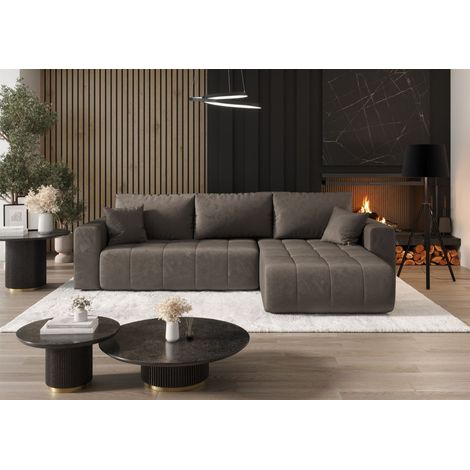 Ecksofa Schlafsofa CAMILA Stoff Monolith Schokobraun Ottomane Rechts (1/4)