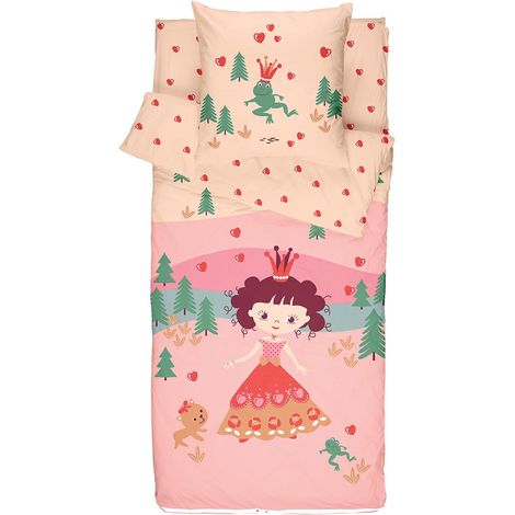 Parure de Lit Enfant Princesse Tiana, 3 Pièces sans Couette, 90x190 cm, Coton, Rose Pêche (1/4)