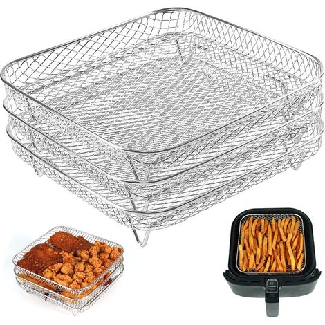 3 piezas apilables de 8,27 pulgadas de torre cuadrada para freidora de aire, rejilla de acero inoxidable para asar, accesorios para freidora de aire para barbacoa, horno, deshidratador de freidora de (1/5)