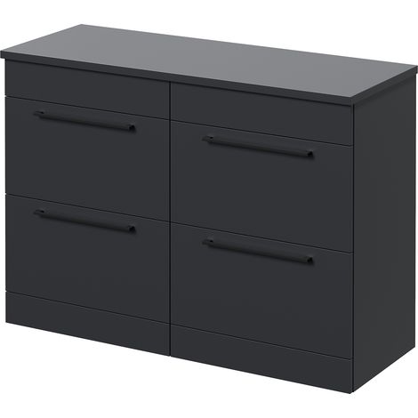 Napoli 460 Gloss Grey 1200mm 4 Drawer Vanity Unit for Countertop Basins - 1200mm - Matt Black 320mm Handle
